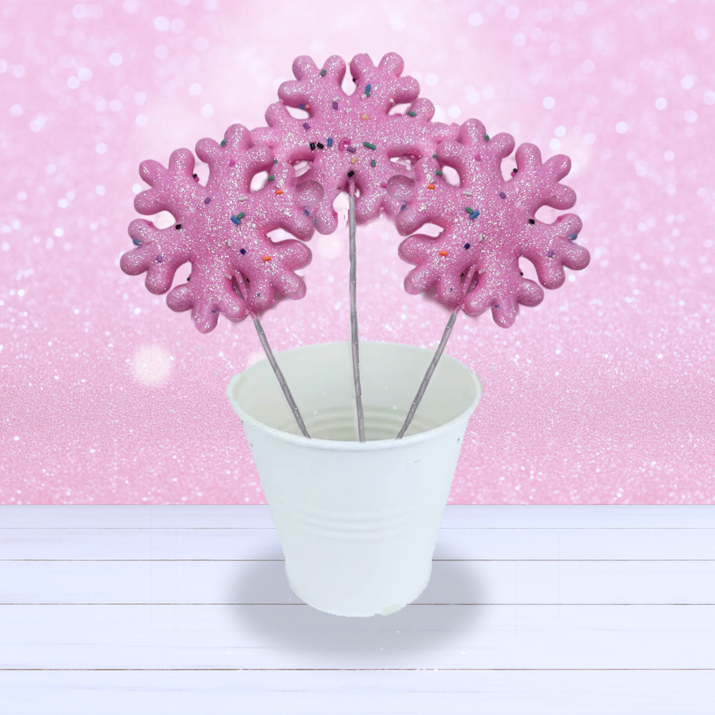 Snowflake with Fake Sprinkles Pick - Pink