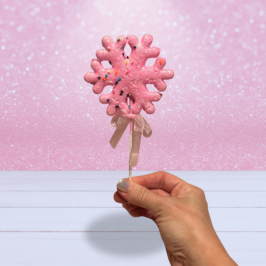 Snowflake with Fake Sprinkles Pick - Pink