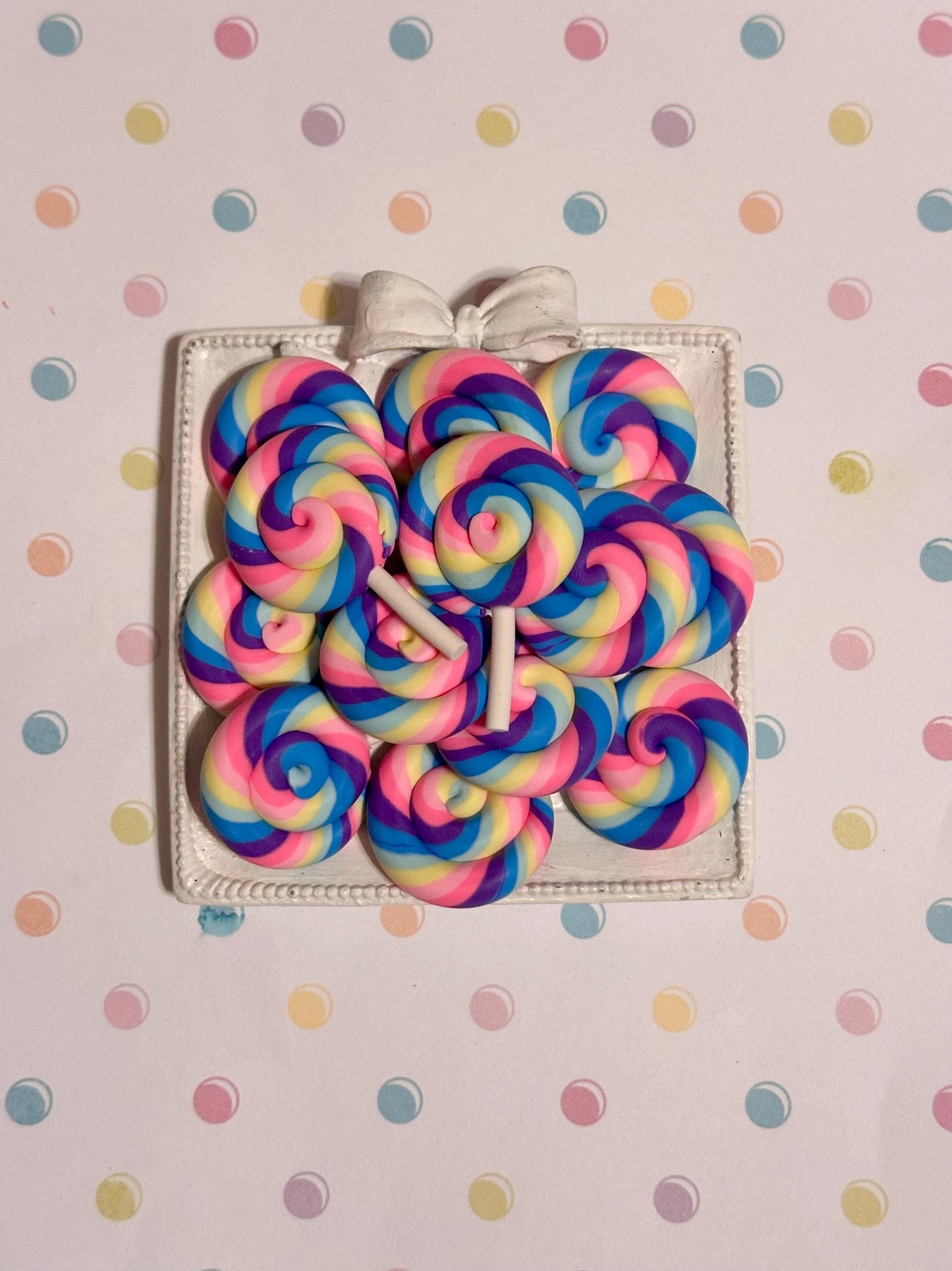 Rainbow Swirl Lollipop, Fake Candy, Lollipop Flatback, Lollipop Cabochon, Set of 10