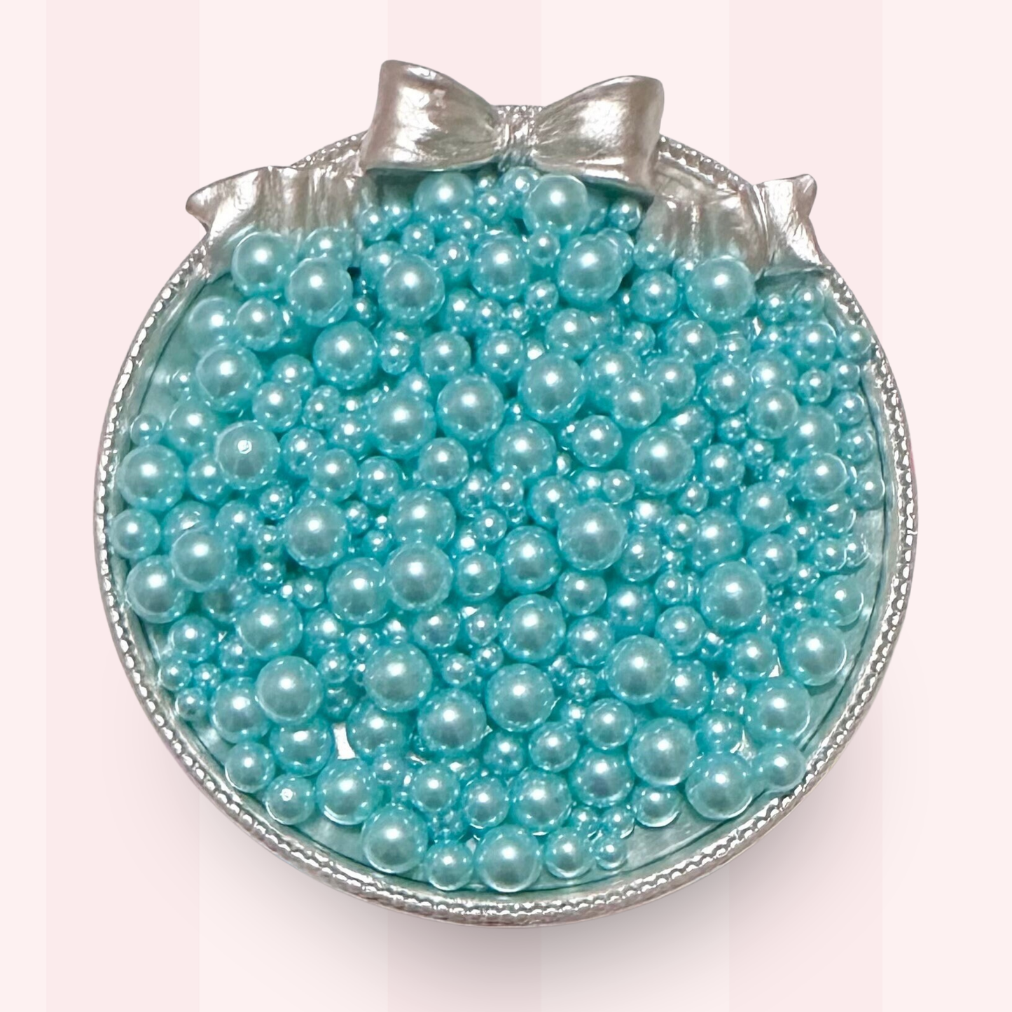 No Hole Pearls, Aqua Blue Pearls, Mixed Sizes with No Hole, 40 Grams