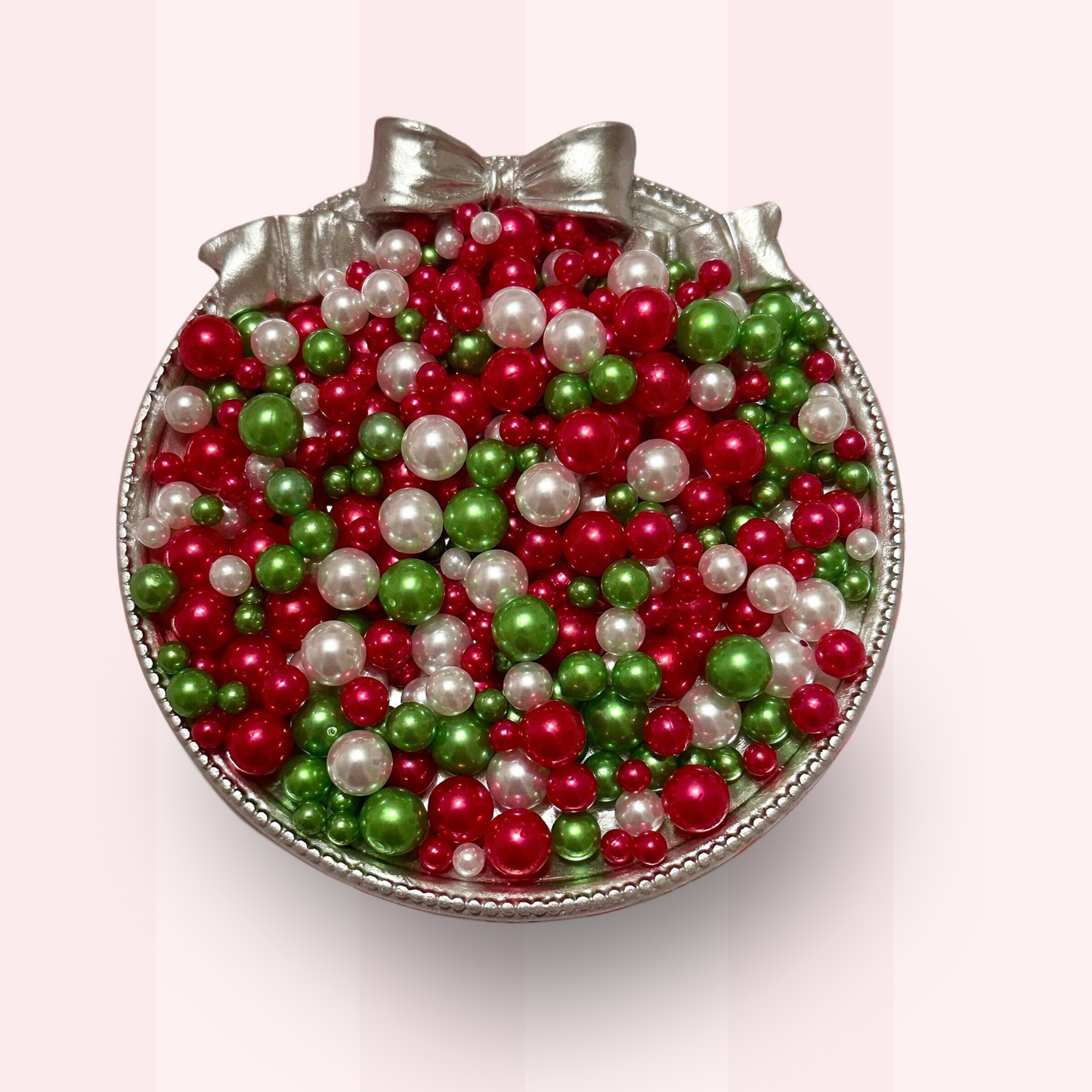 No Hole Pearls, Christmas Pearls, Red and Green Pearls, Mixed Sizes with No Hole, 40 Grams