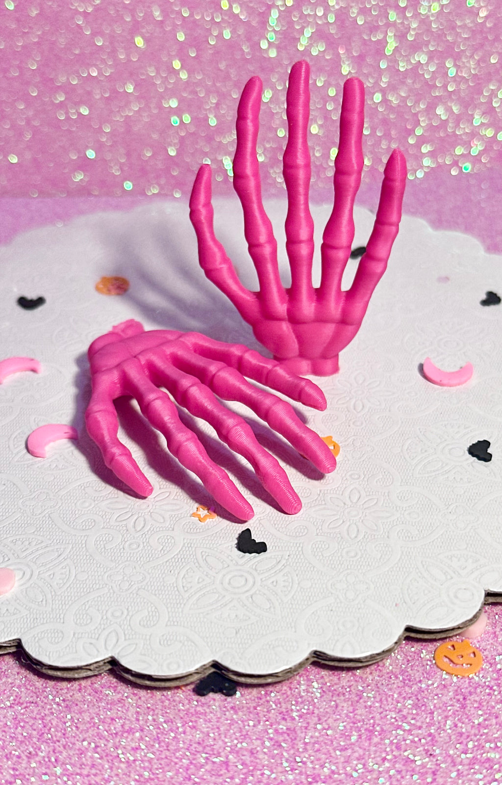 Mini Hot Pink Skeleton Hands - Set of 8