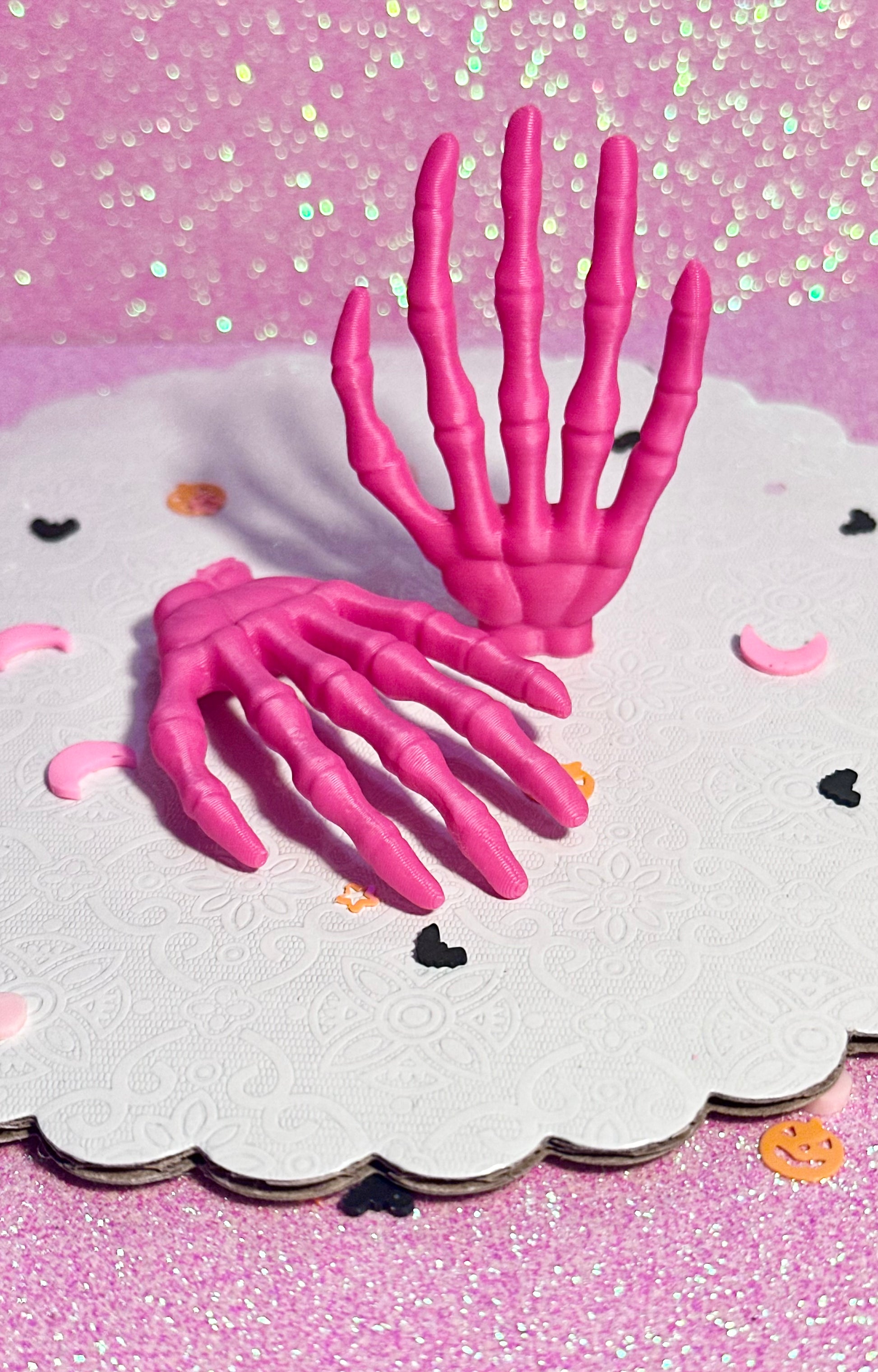 Mini Hot Pink Skeleton Hands - Set of 8