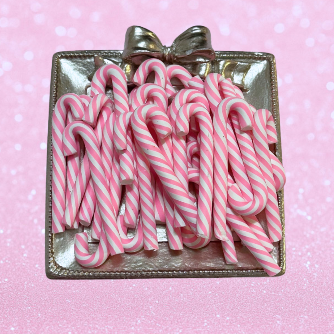 Fake Pink Candy Canes, Polymer Clay Candy Canes, Set of 10