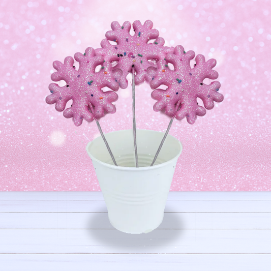 Snowflake with Fake Sprinkles Pick - Pink