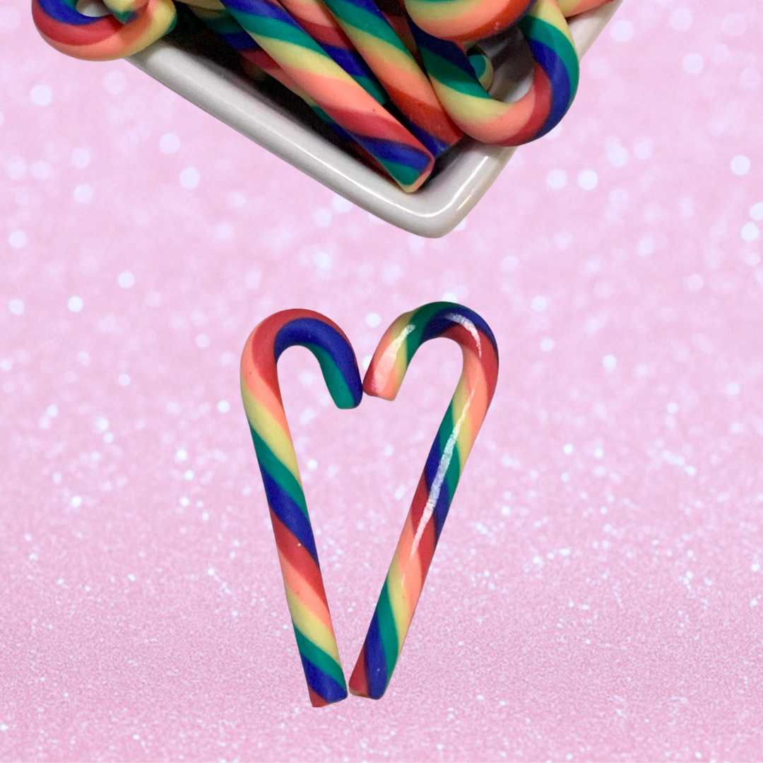 Rainbow Polymer Clay Candy Canes Set of 10 Thick Stripe