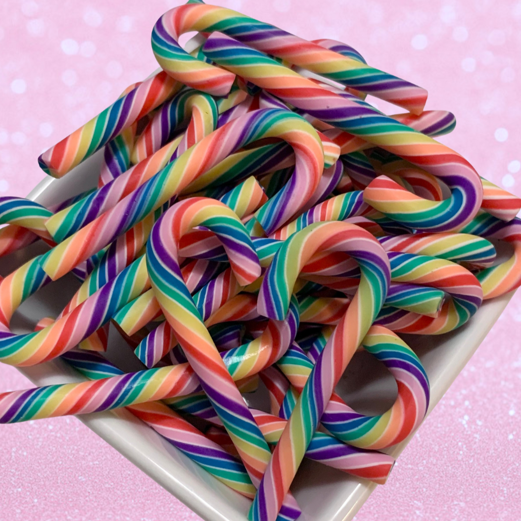 Mini Rainbow Polymer Clay Candy Canes Set of 10