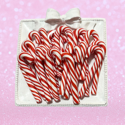 Fake Peppermint Candy Canes, Polymer Clay Candy Canes, Red and White, Thick Stripe, Set of 10