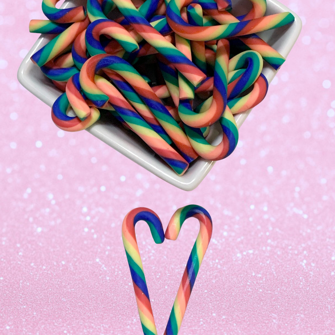 Rainbow Polymer Clay Candy Canes Set of 10 Thick Stripe
