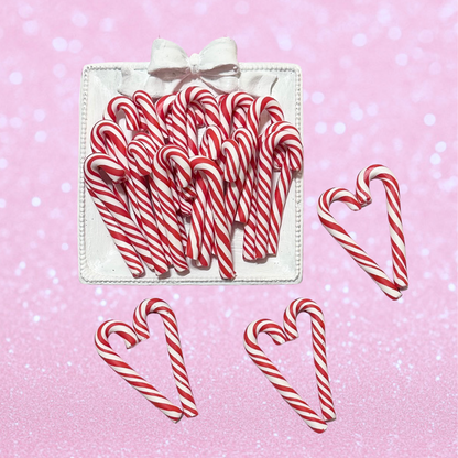 Fake Peppermint Candy Canes, Polymer Clay Candy Canes, Red and White, Thick Stripe, Set of 10