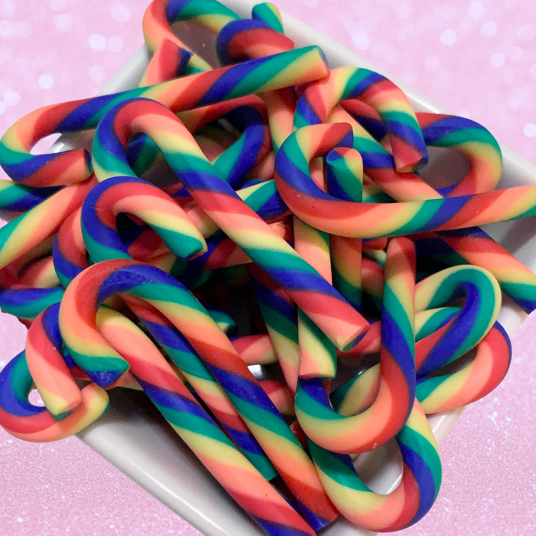 Rainbow Polymer Clay Candy Canes Set of 10 Thick Stripe