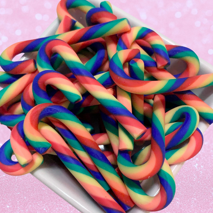 Rainbow Polymer Clay Candy Canes Set of 10 Thick Stripe