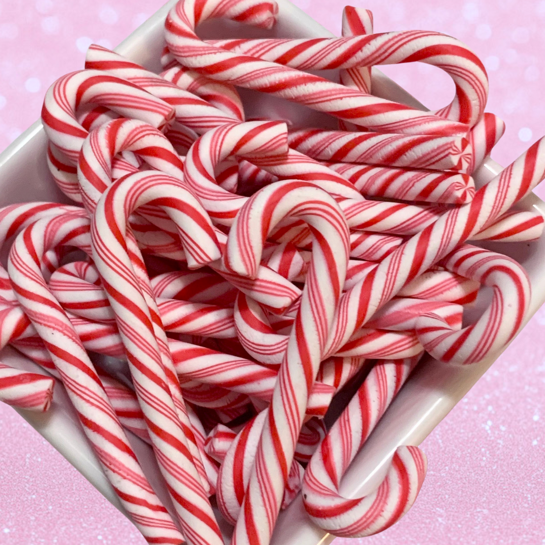 Fake Peppermint Candy Canes, Polymer Clay Candy Canes, Red and White, Choice of 2 Sizes, Set of 10