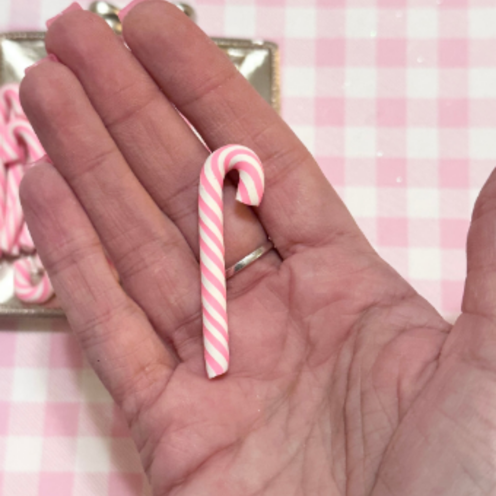 Fake Pink Candy Canes, Polymer Clay Candy Canes, Set of 10