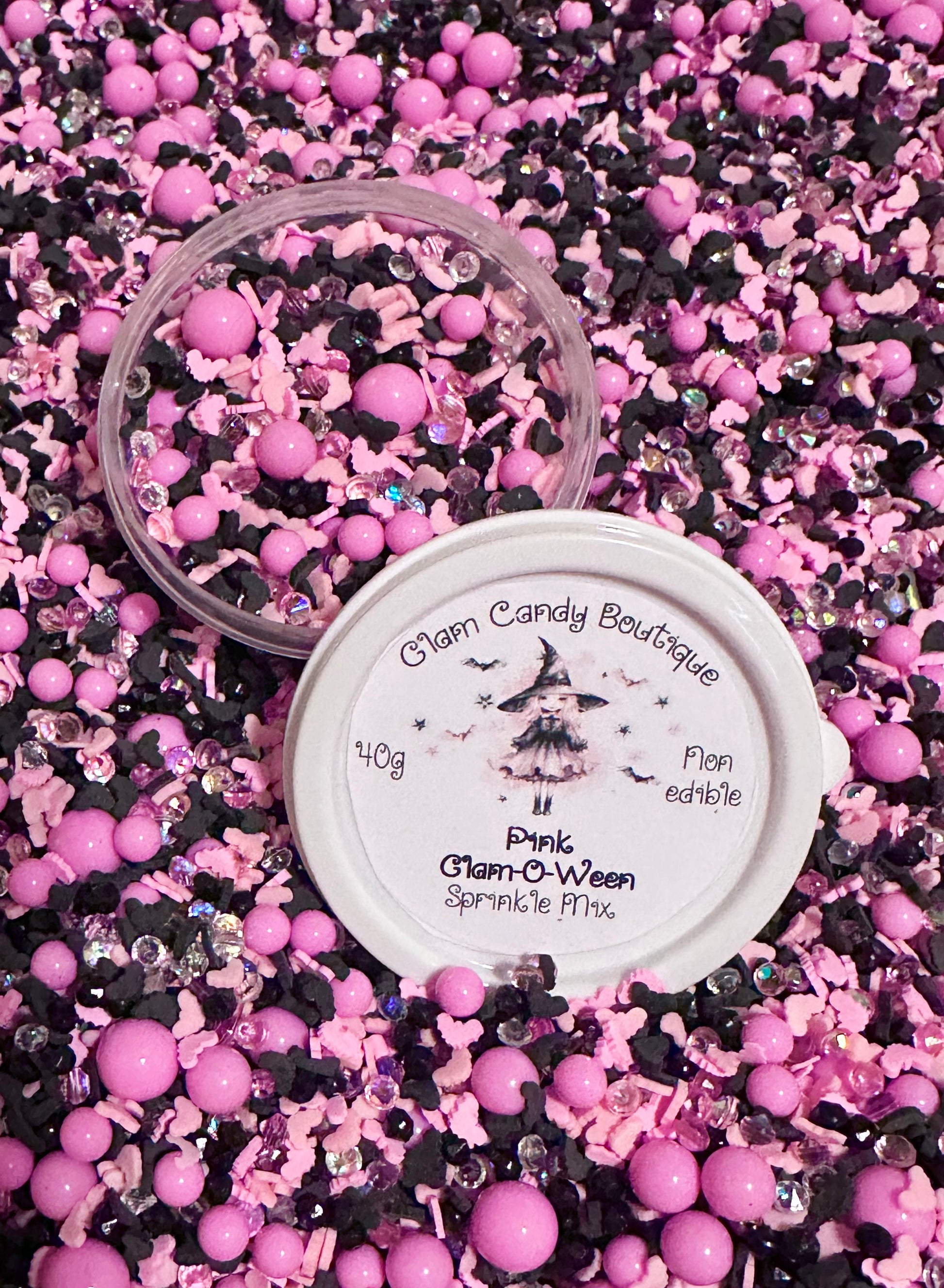 Pink Glam-O-Ween Sprinkles, Pink Halloween Sprinkles, Fake Sprinkles