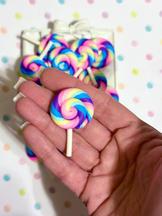 Rainbow Swirl Lollipop, Fake Candy, Lollipop Flatback, Lollipop Cabochon, Set of 10