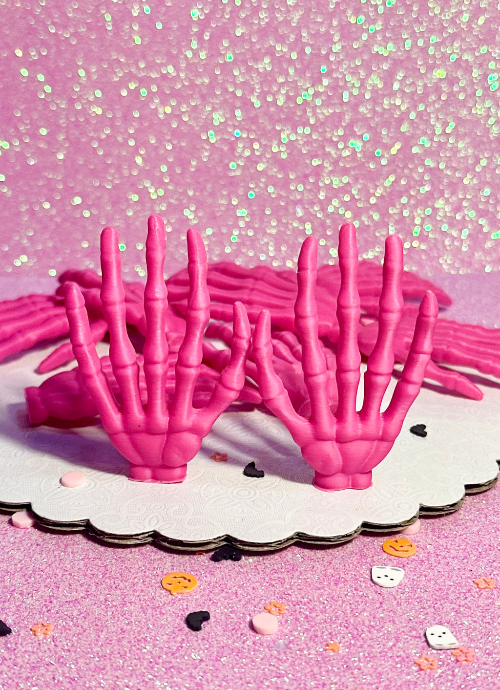 Mini Hot Pink Skeleton Hands - Set of 8