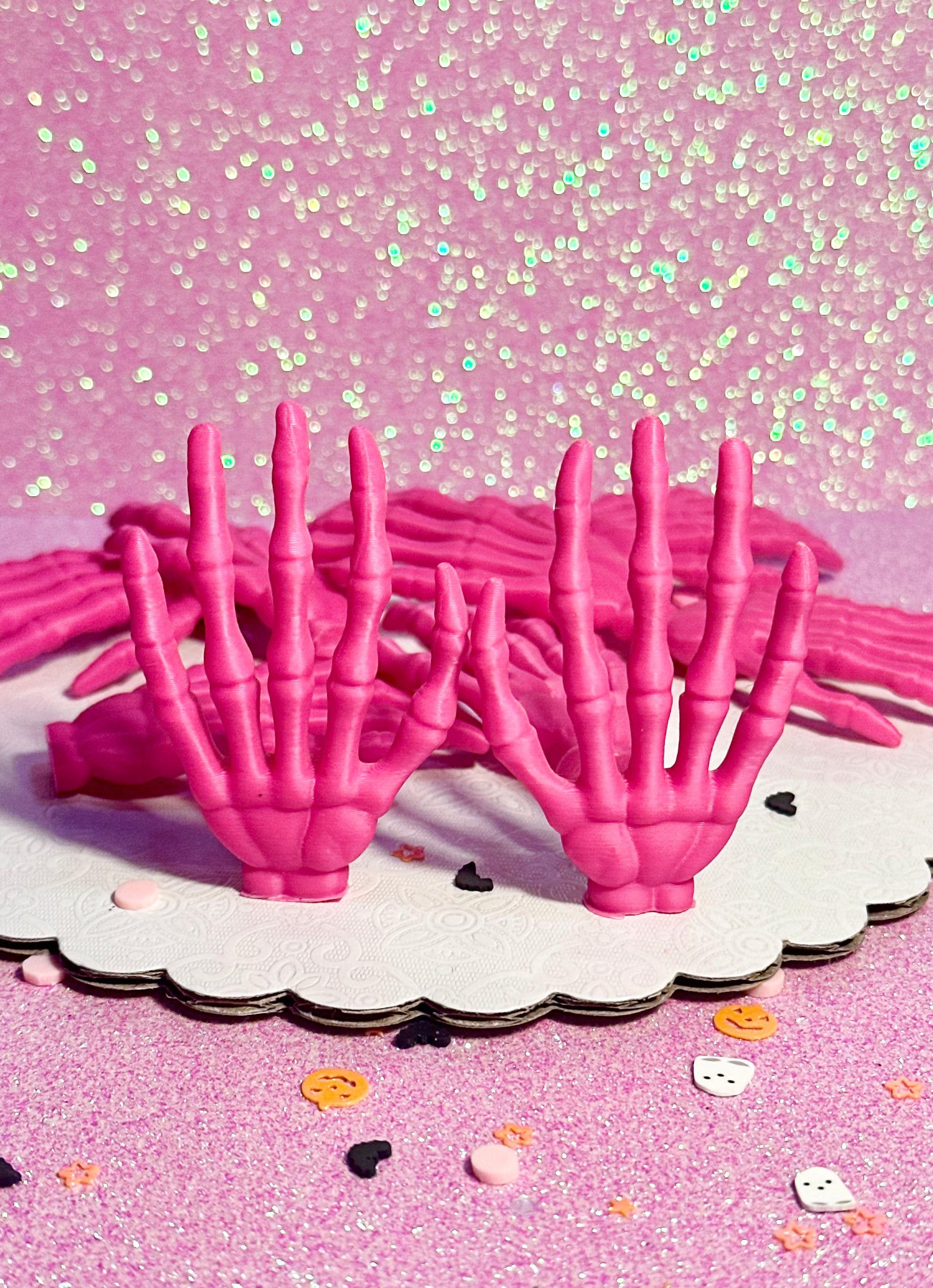 Mini Hot Pink Skeleton Hands - Set of 8