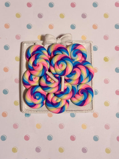 Rainbow Swirl Lollipop, Fake Candy, Lollipop Flatback, Lollipop Cabochon, Set of 10
