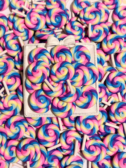 Rainbow Swirl Lollipop, Fake Candy, Lollipop Flatback, Lollipop Cabochon, Set of 10