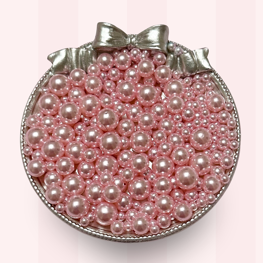 No Hole Pearls, Light Pink Pearls, Mixed Sizes with No Hole, 40 Grams