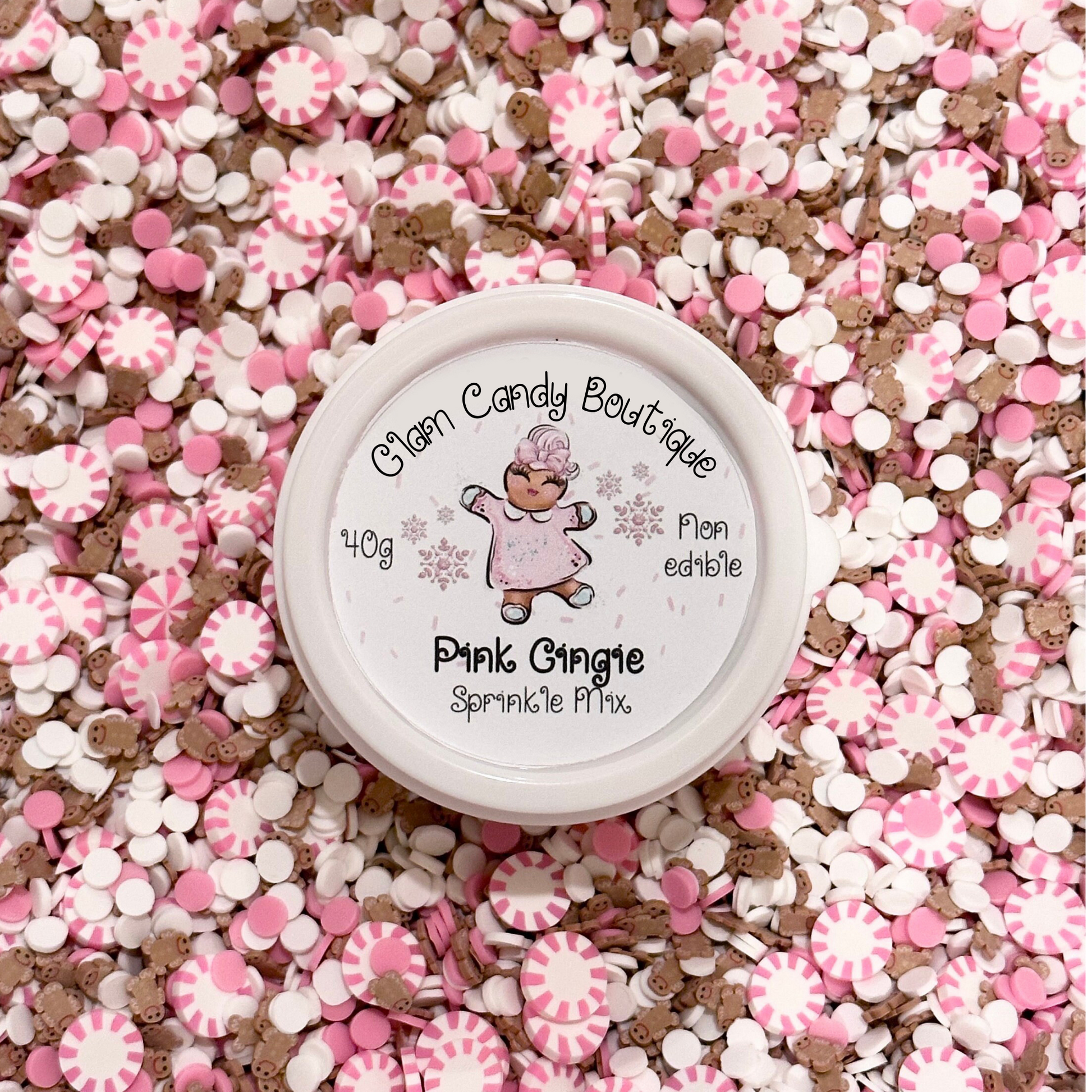 Pink Gingie Sprinkles, Fake Peppermint Sprinkles, Gingerbread Sprinkles, Pink Christmas Sprinkles