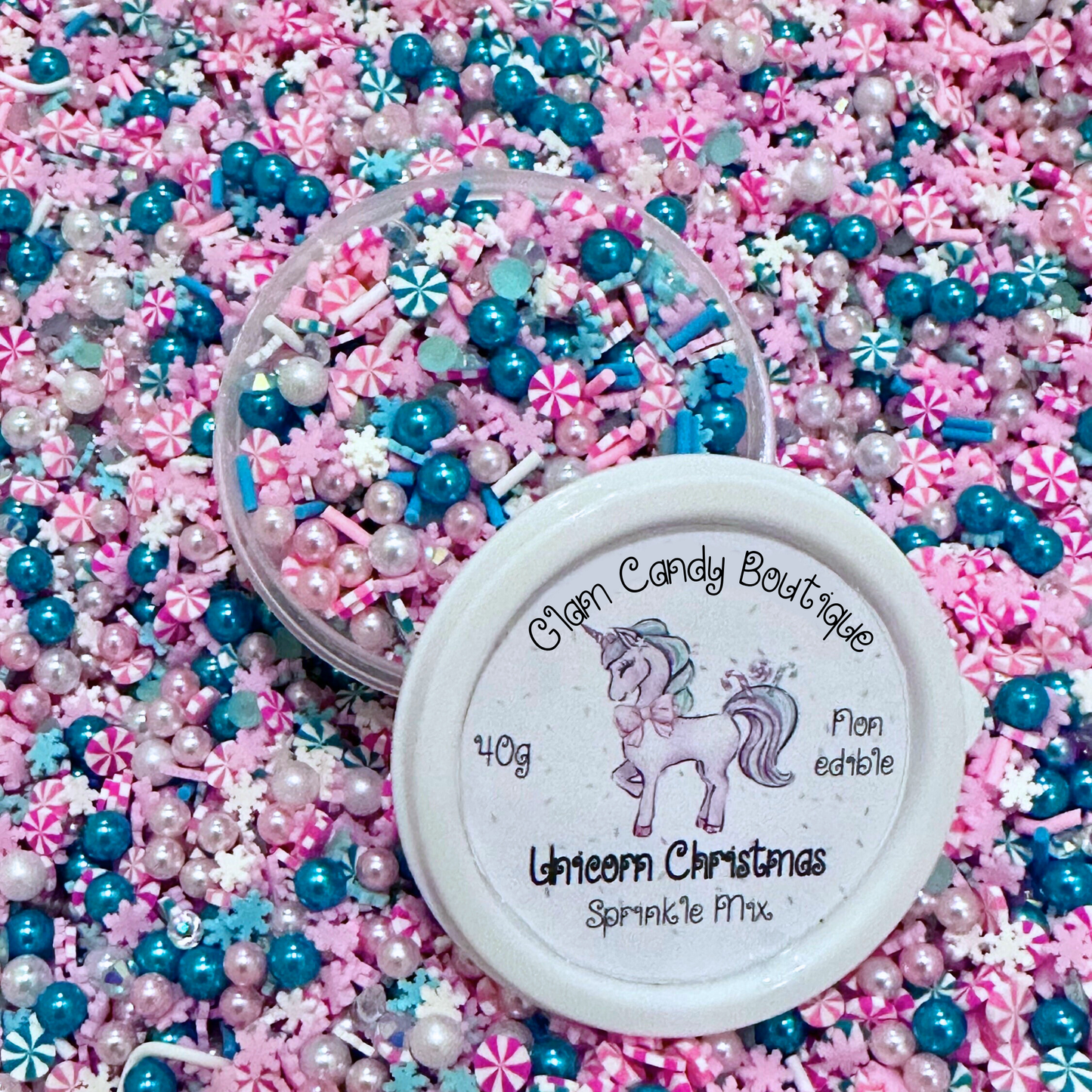 Unicorn Christmas Sprinkles, Pink Christmas Sprinkles, Fake Sprinkles, Pastel Christmas Sprinkles, New Look! Gorgeous Blue Pearls Added!