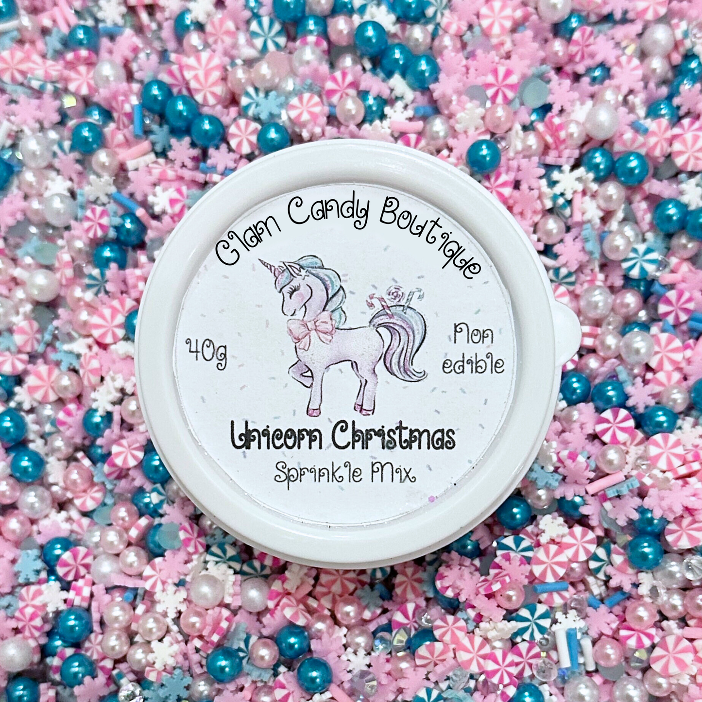 Unicorn Christmas Sprinkles, Pink Christmas Sprinkles, Fake Sprinkles, Pastel Christmas Sprinkles, New Look! Gorgeous Blue Pearls Added!