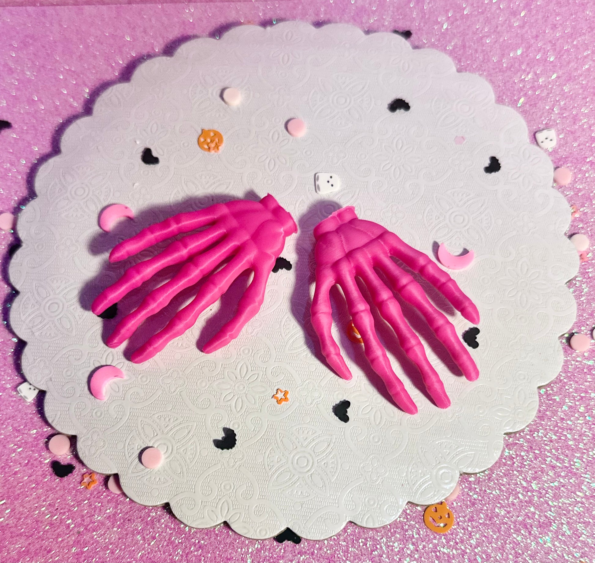 Mini Hot Pink Skeleton Hands - Set of 8
