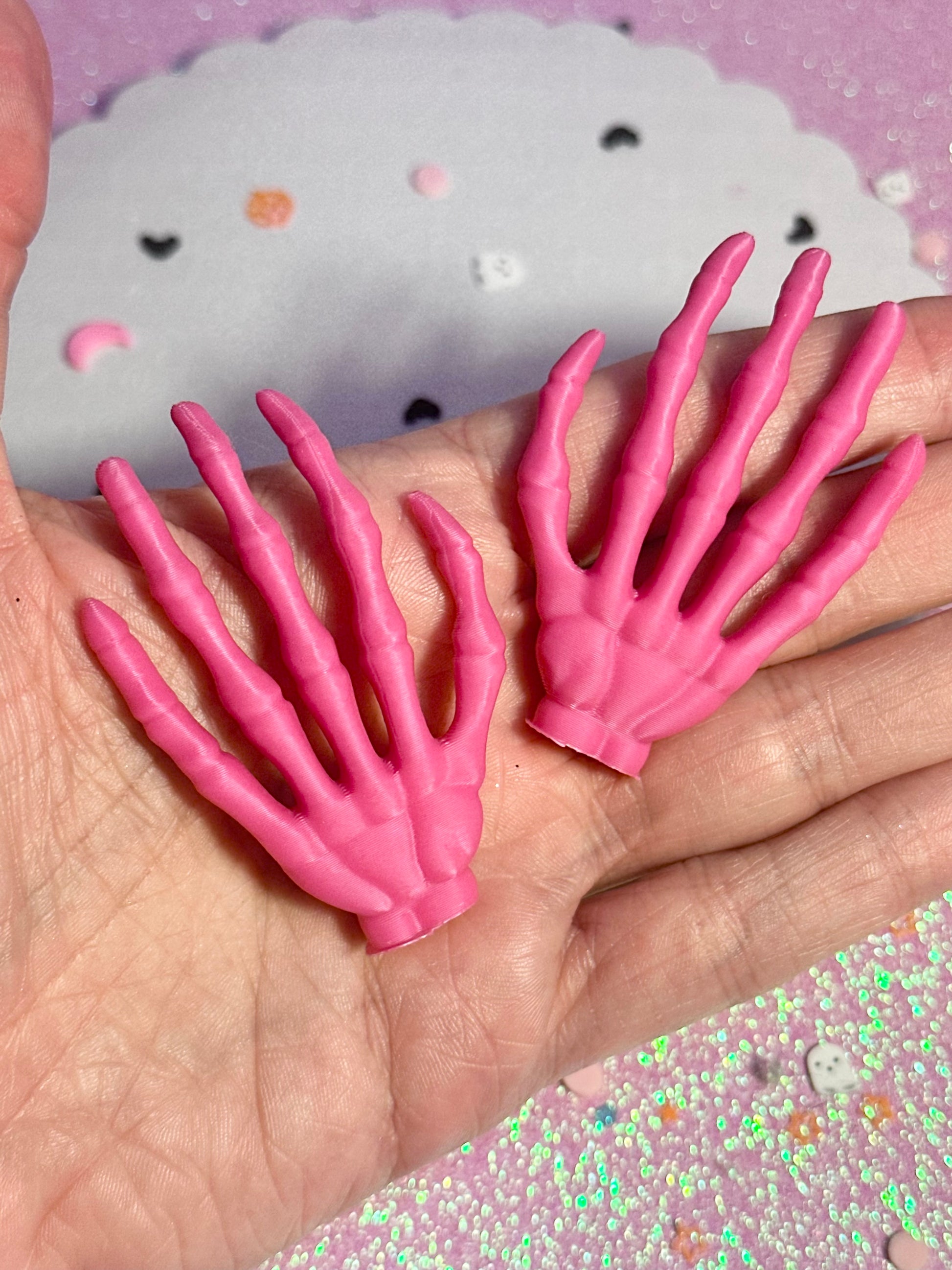 Mini Hot Pink Skeleton Hands - Set of 8
