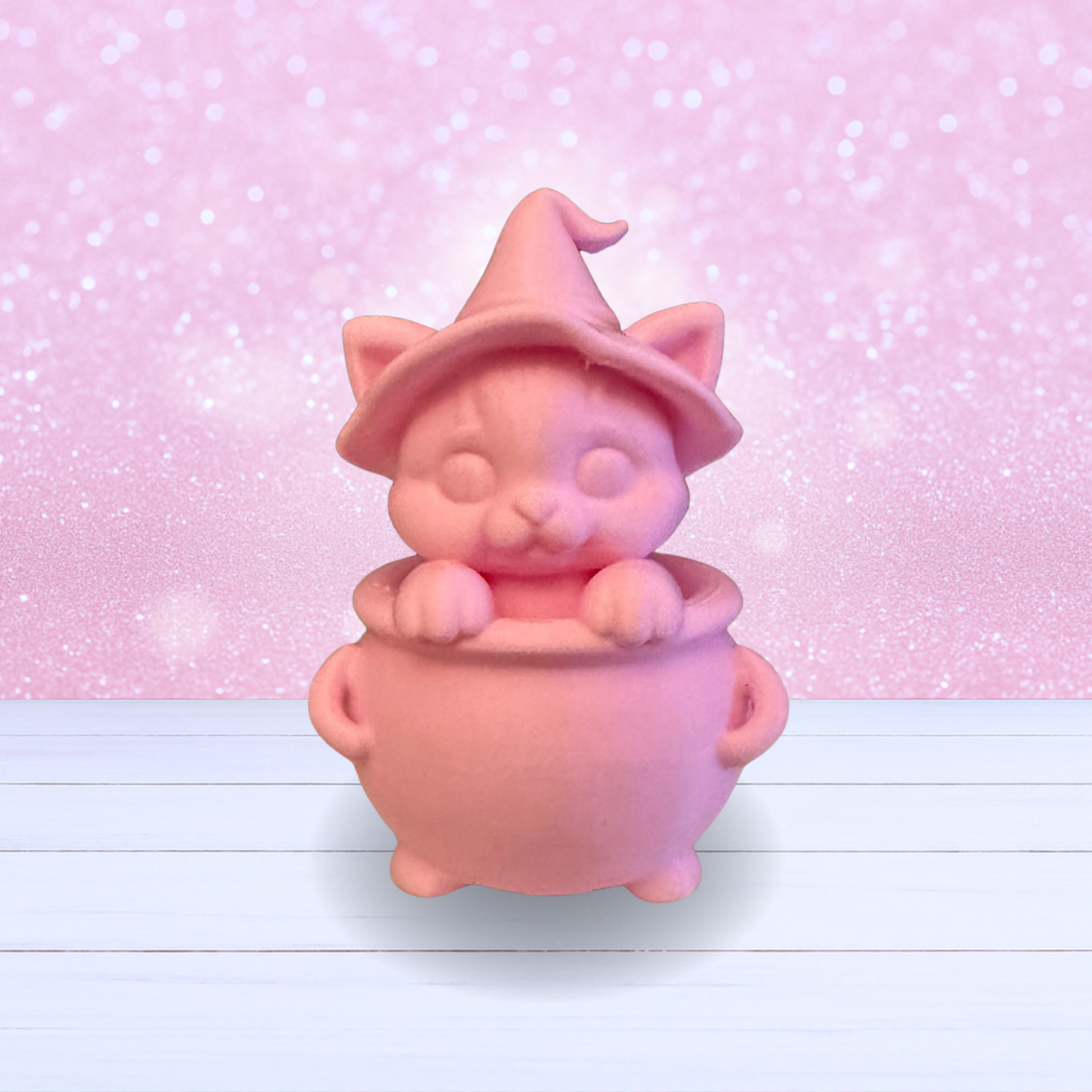 3D Printed Pink Kitty in a Cauldron - Ready To Ship - Only 1 Available