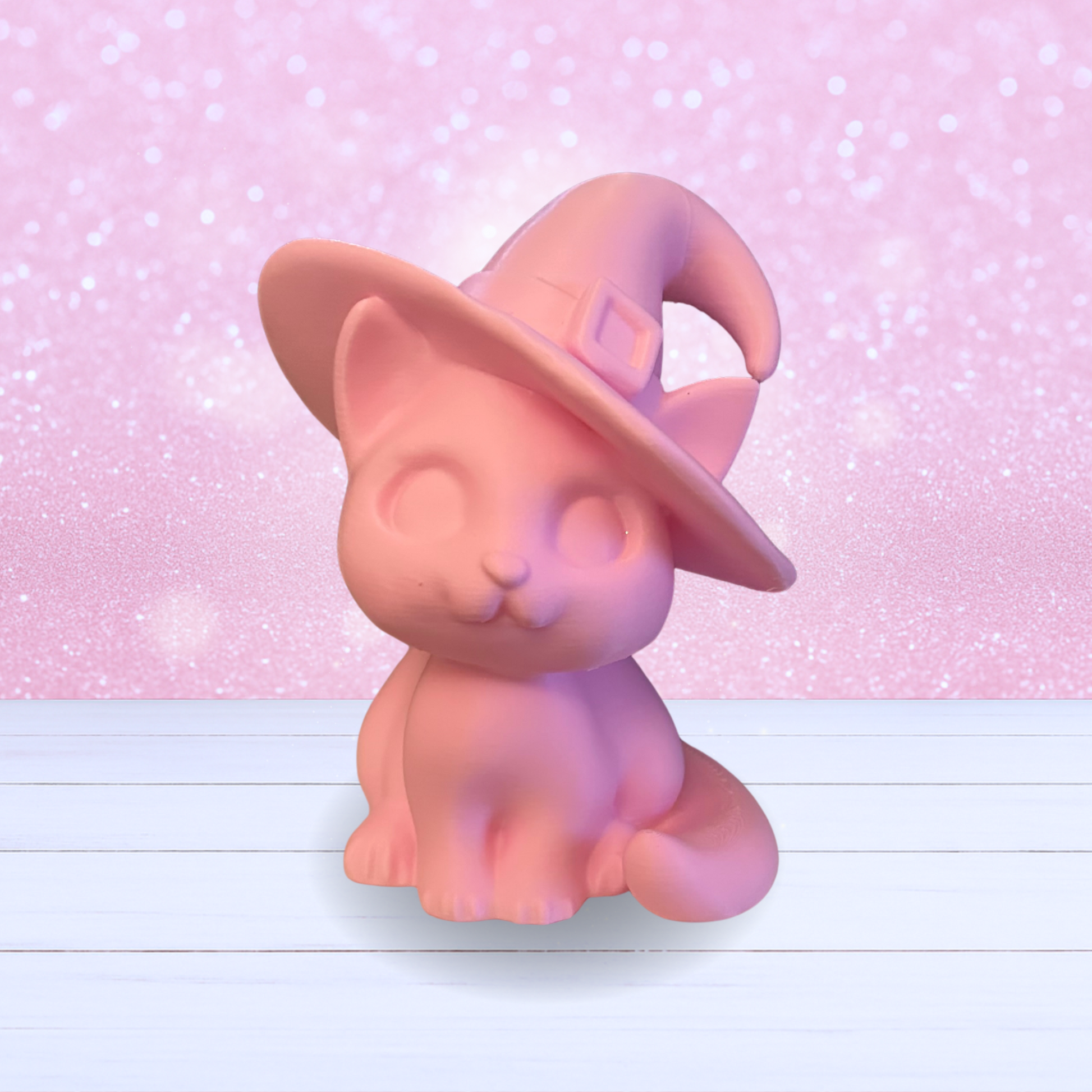 3D Printed Pink Kitty in a Witch Hat - Ready To Ship - Only 1 Available (Copy)