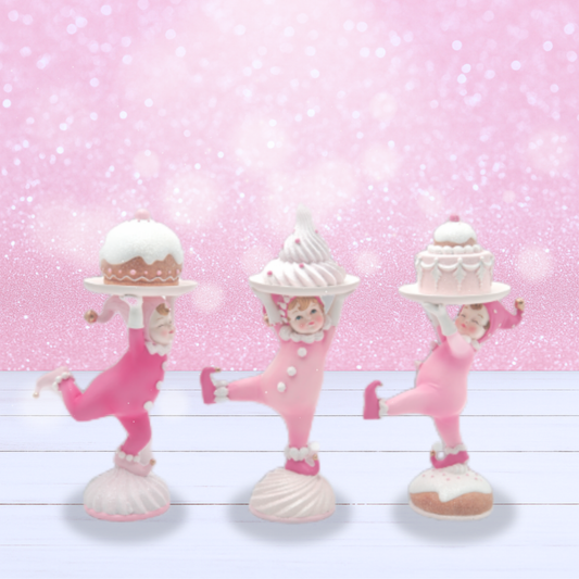 Set of 3 Pink Pastry Elves by December Diamonds