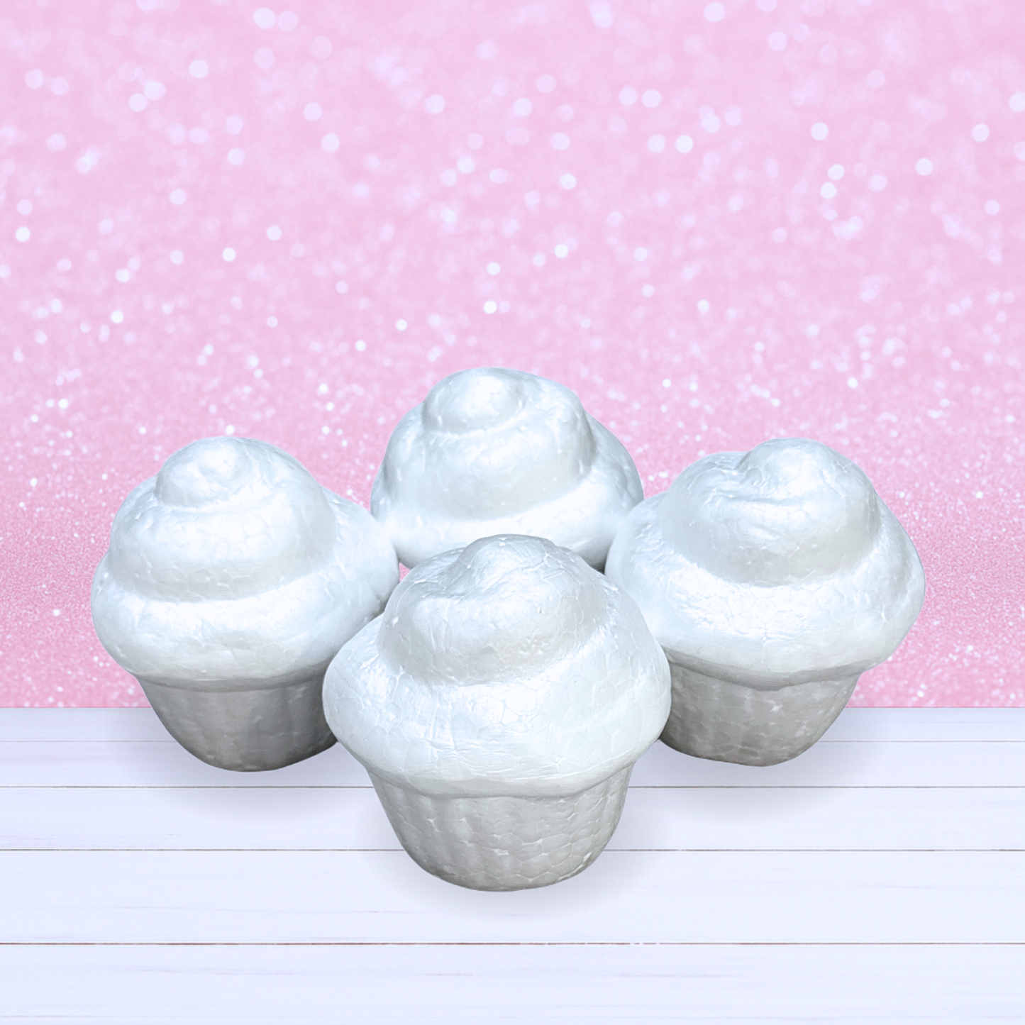 Swirled Top Styrofoam Cupcakes, Cupcake Dummy, Set of 4