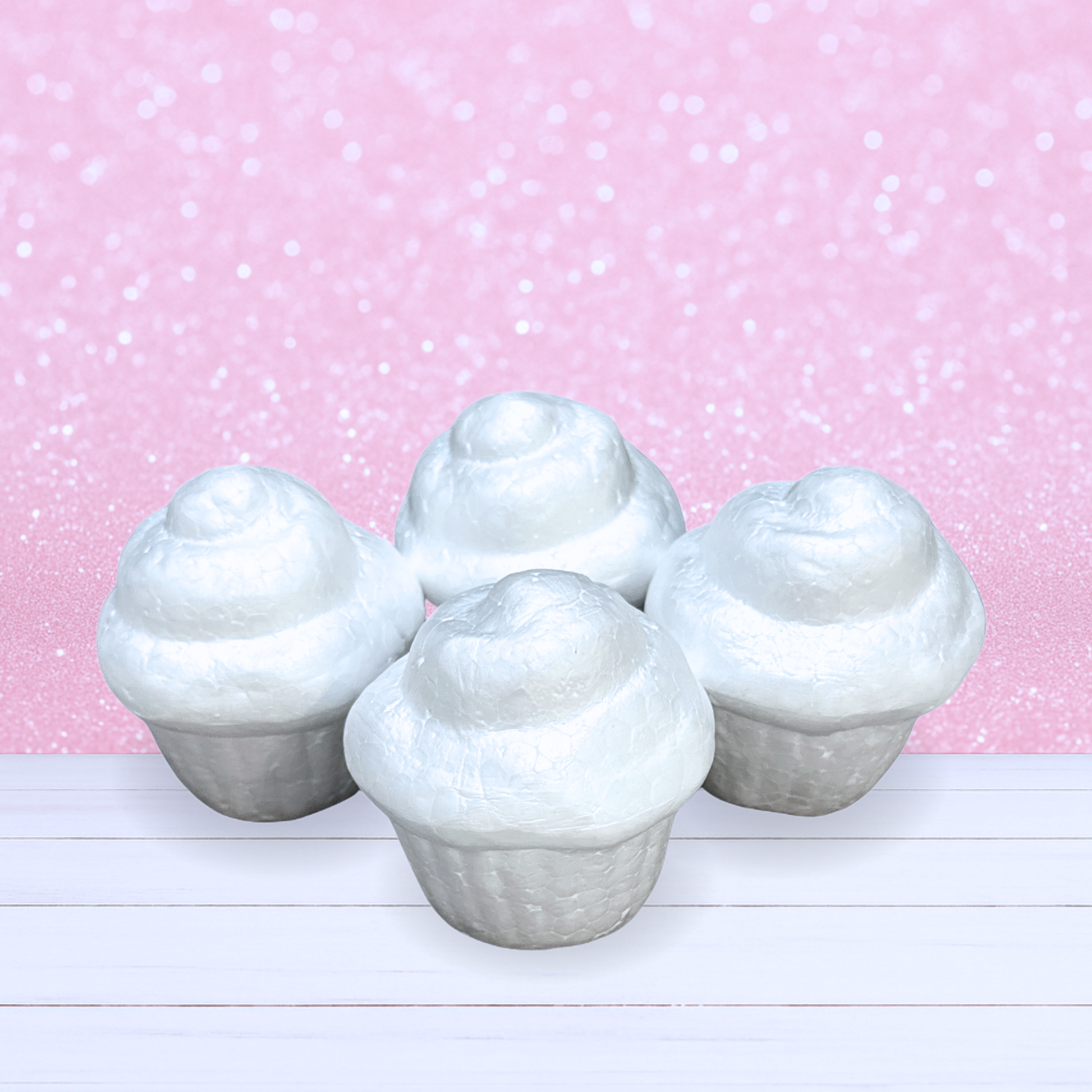 Swirled Top Styrofoam Cupcakes, Cupcake Dummy, Set of 4