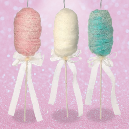 Set of 3 Cotton Candy Picks in Pink, Blue and White