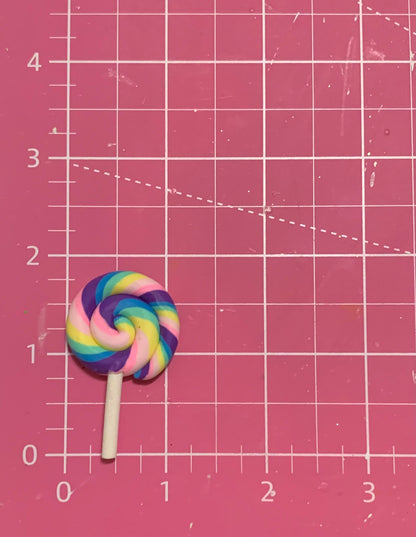 Rainbow Swirl Lollipop, Fake Candy, Lollipop Flatback, Lollipop Cabochon, Set of 10