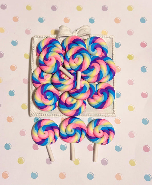 Rainbow Swirl Lollipop, Fake Candy, Lollipop Flatback, Lollipop Cabochon, Set of 10