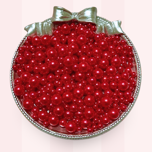 No Hole Pearls, Red Pearls, Mixed Sizes with No Hole, 40 Grams